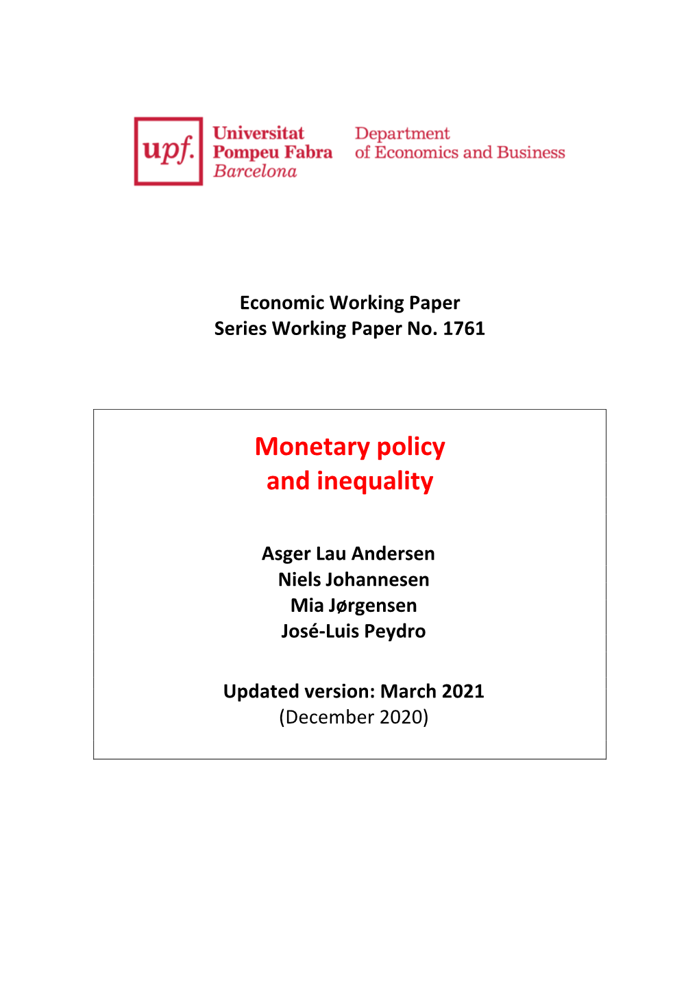 Monetary Policy and Inequality