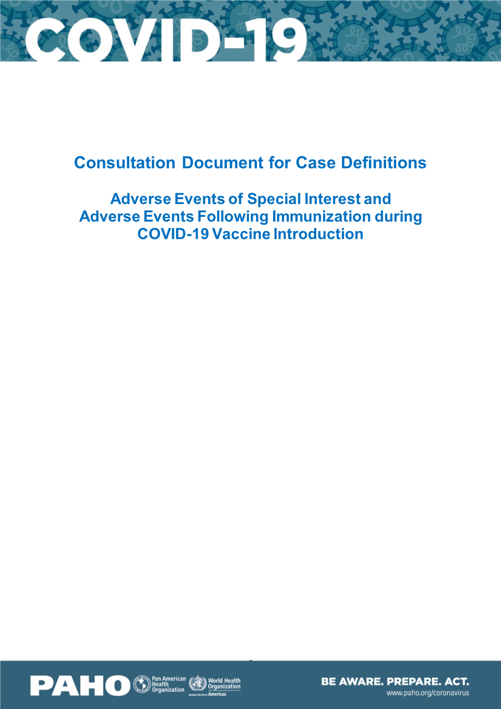 Consultation Document for Case Definitions
