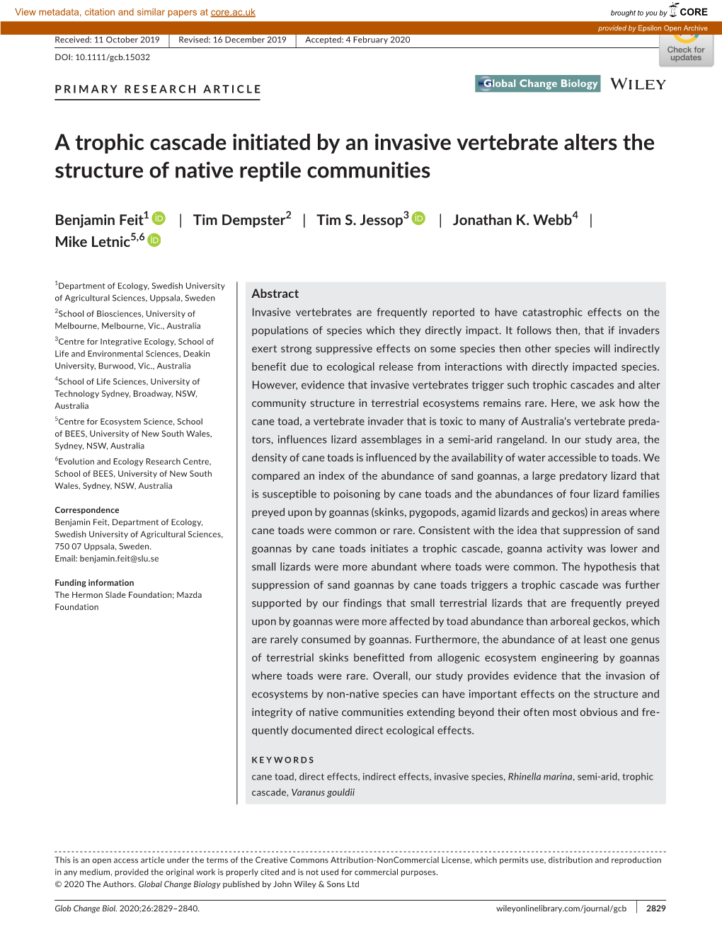 A Trophic Cascade Initiated by an Invasive Vertebrate Alters the Structure of Native Reptile Communities