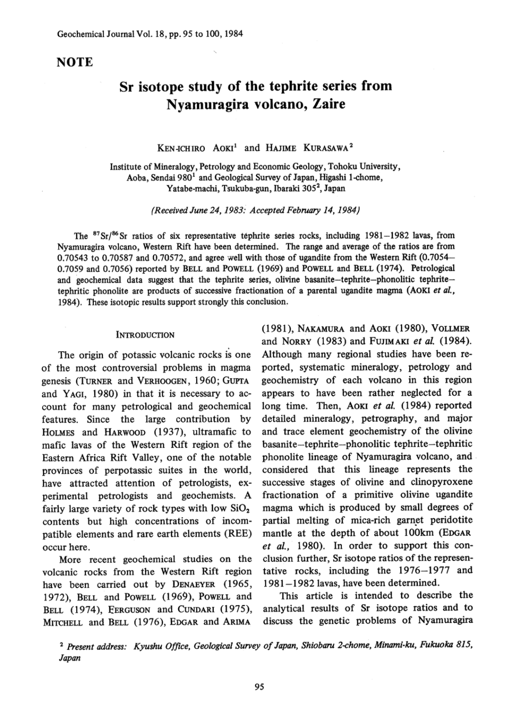 Sr Isotope Study of the Tephrite Series Nyamuragira Volcano, Zaire