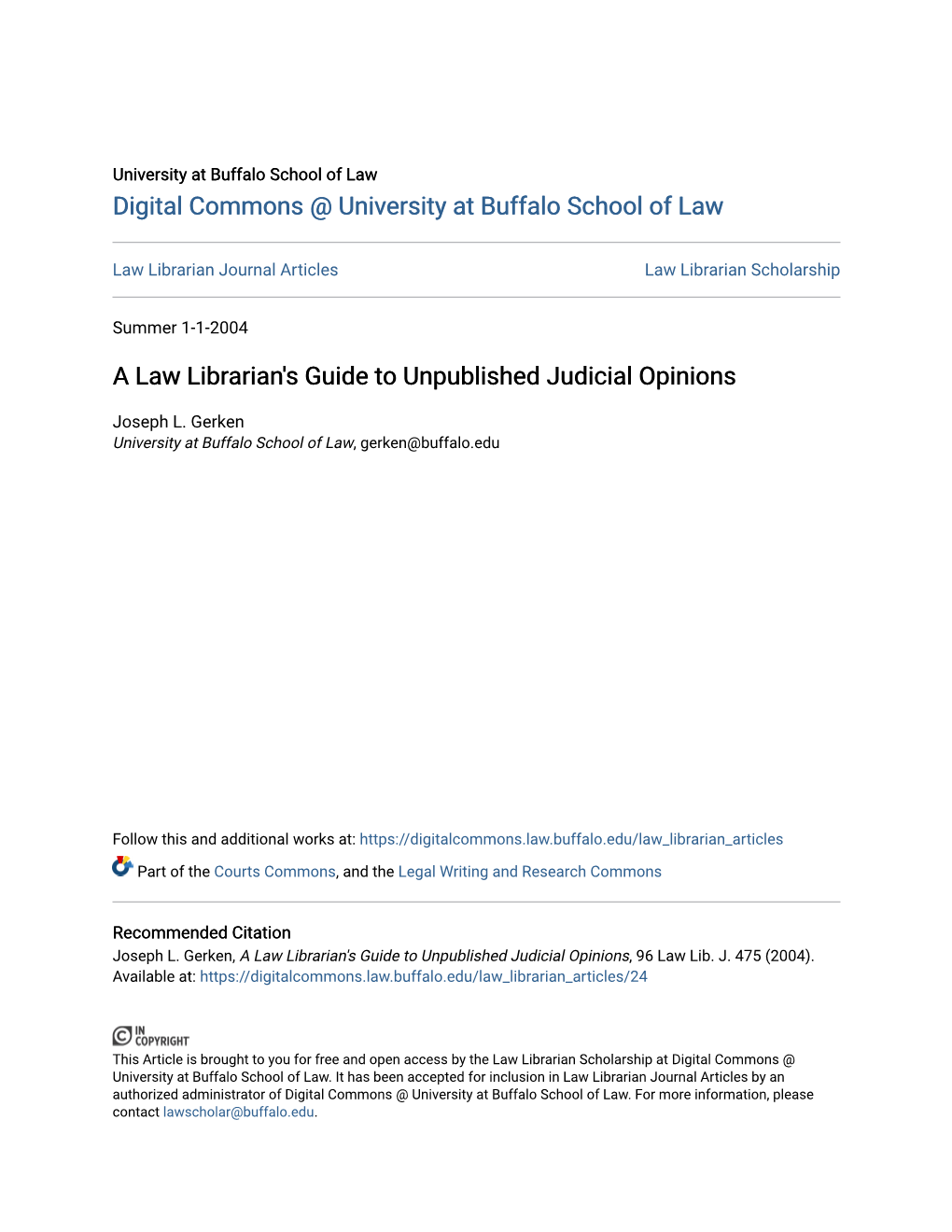 A Law Librarian's Guide to Unpublished Judicial Opinions