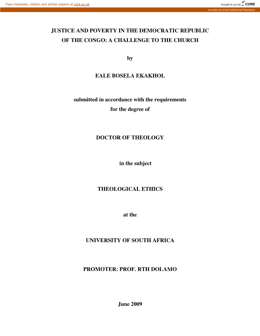 Justice and Poverty in the Democratic Republic of the Congo: a Challenge to the Church