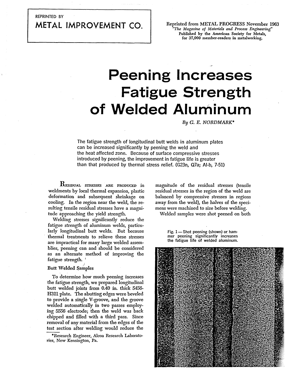 Peening Increases Fatigue Strength of Welded Aluminum