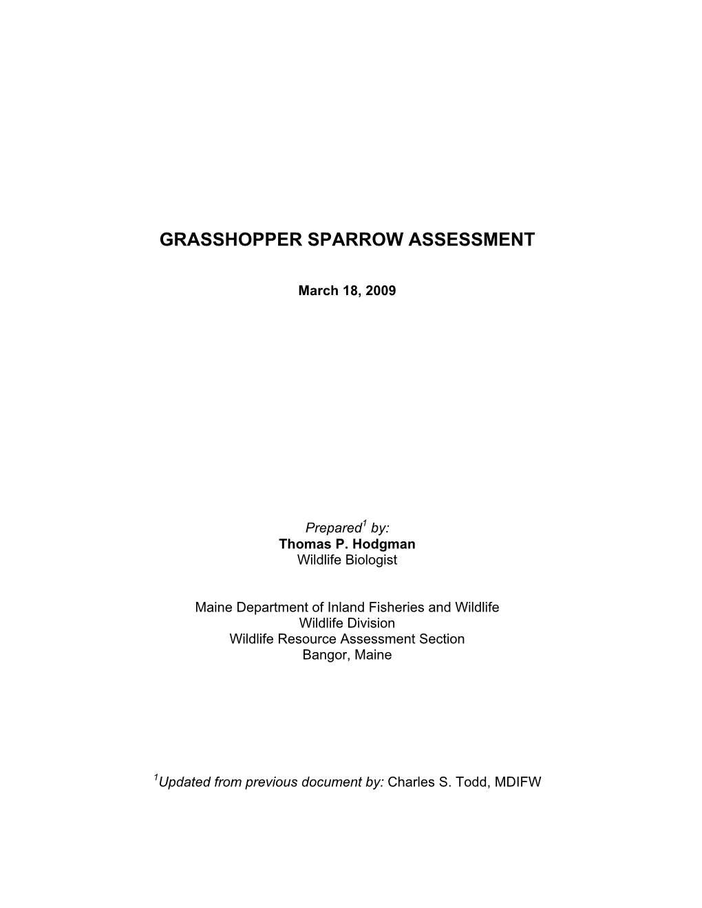 Grasshopper Sparrow Species Assessment