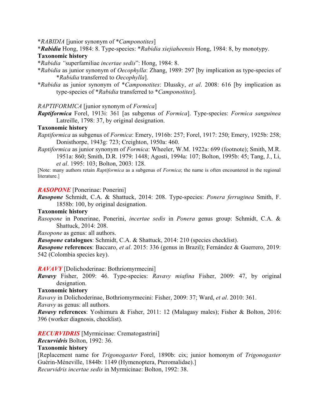 Junior Synonym of *Camponotites] *Rabidia Hong, 1984: 8