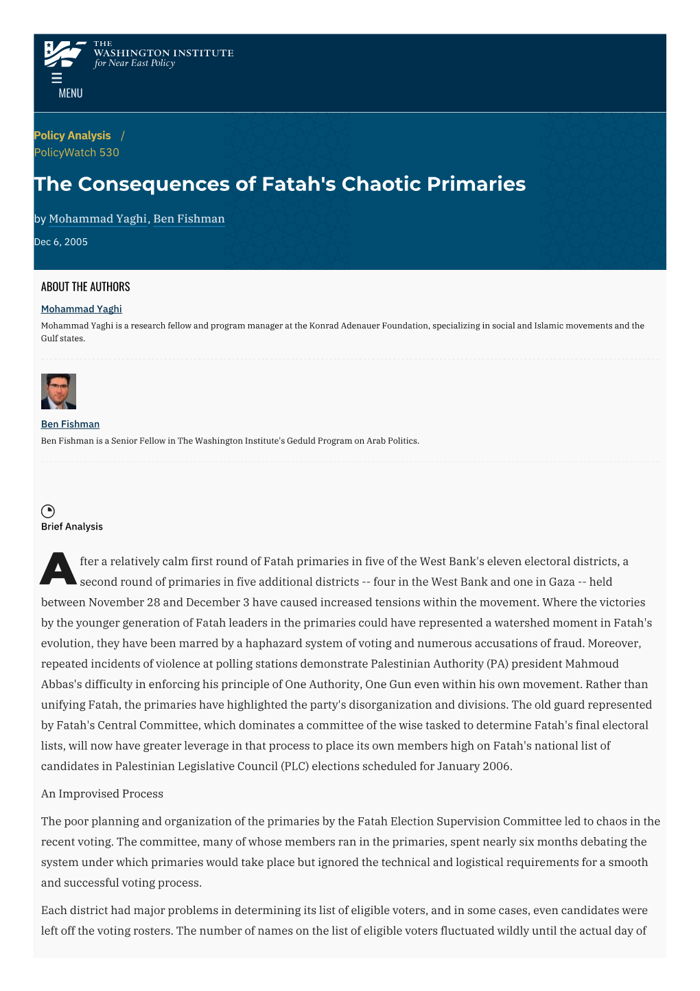 The Consequences of Fatah's Chaotic Primaries | the Washington Institute