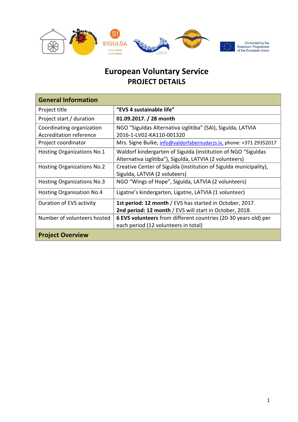 European Voluntary Service PROJECT DETAILS