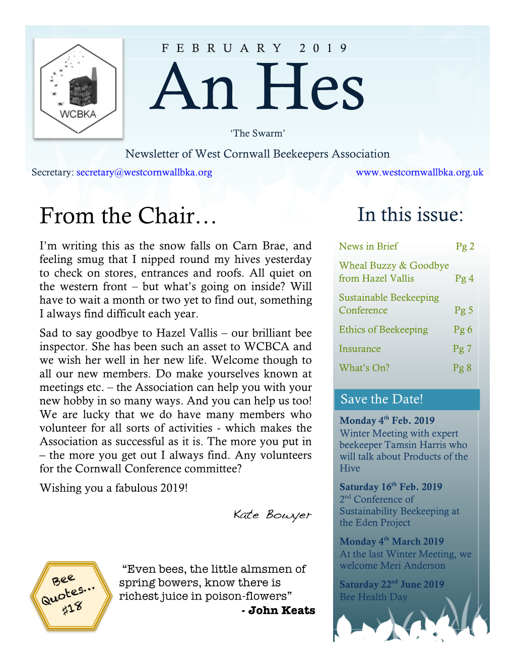 From the Chair… in This Issue