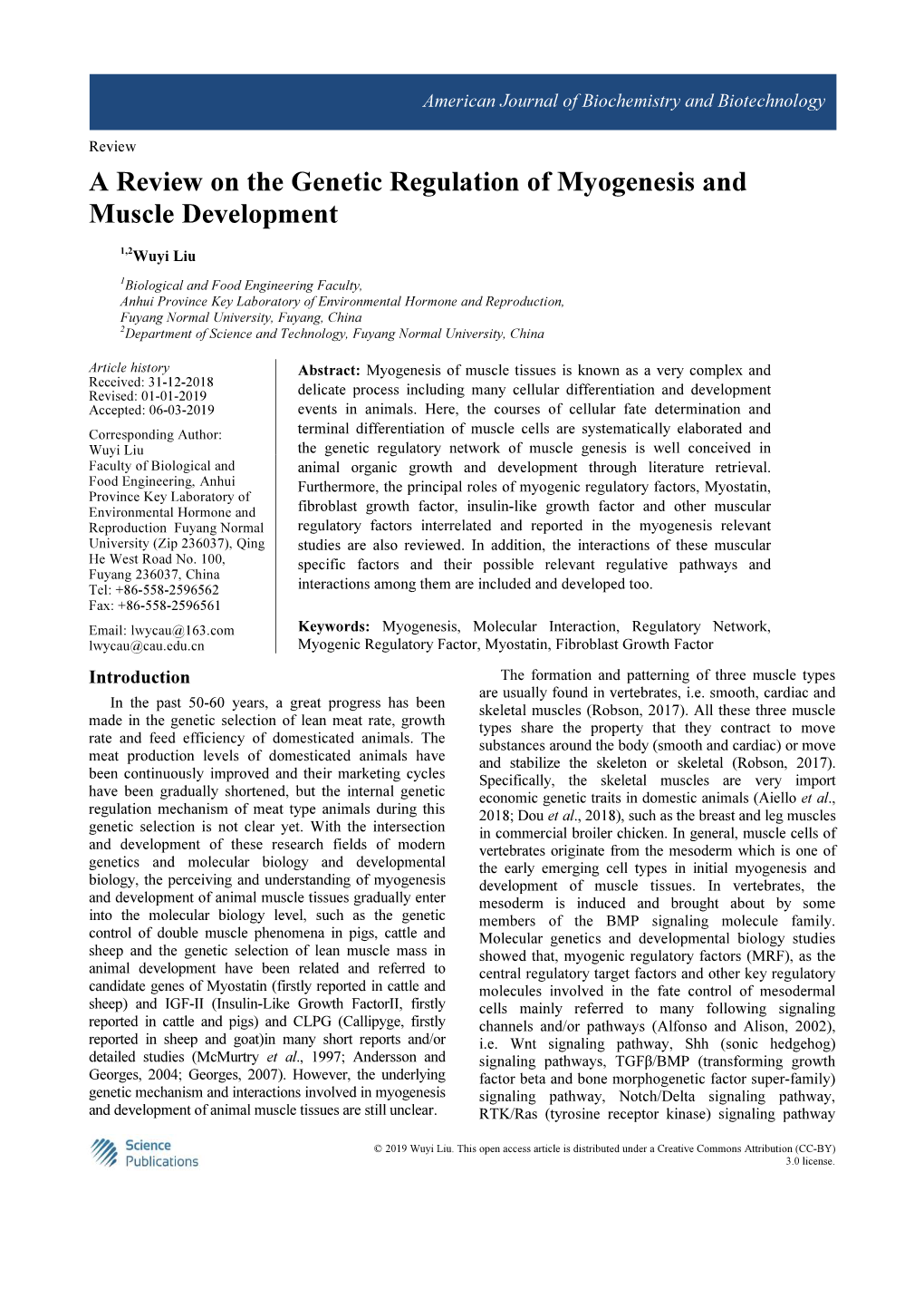 A Review on the Genetic Regulation of Myogenesis and Muscle Development