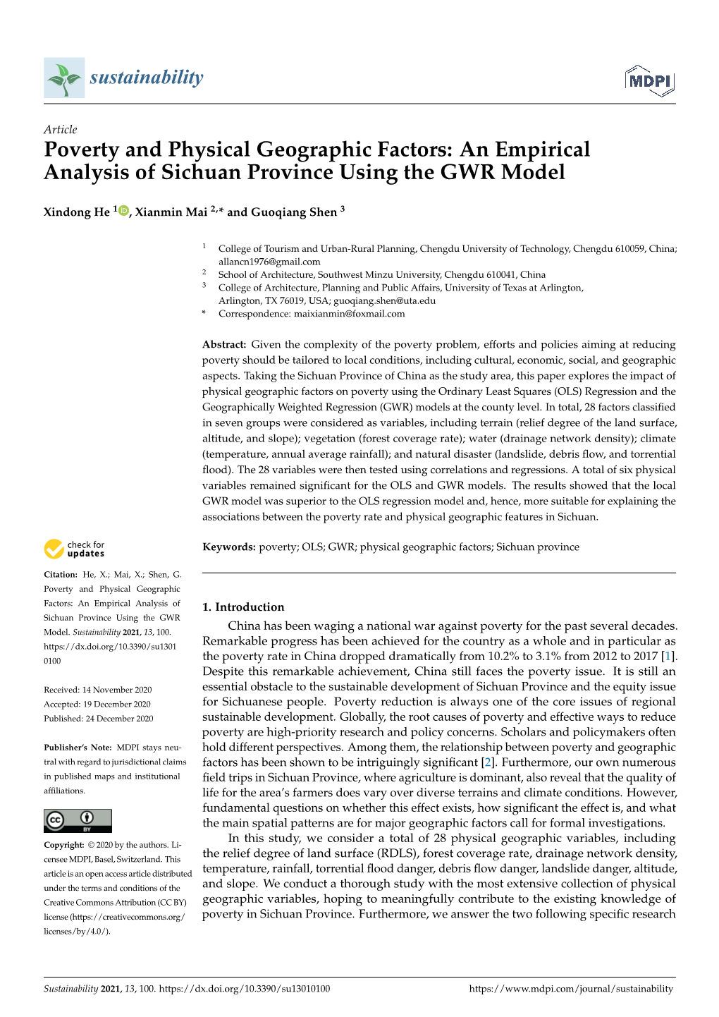 Poverty and Physical Geographic Factors: an Empirical Analysis of Sichuan Province Using the GWR Model