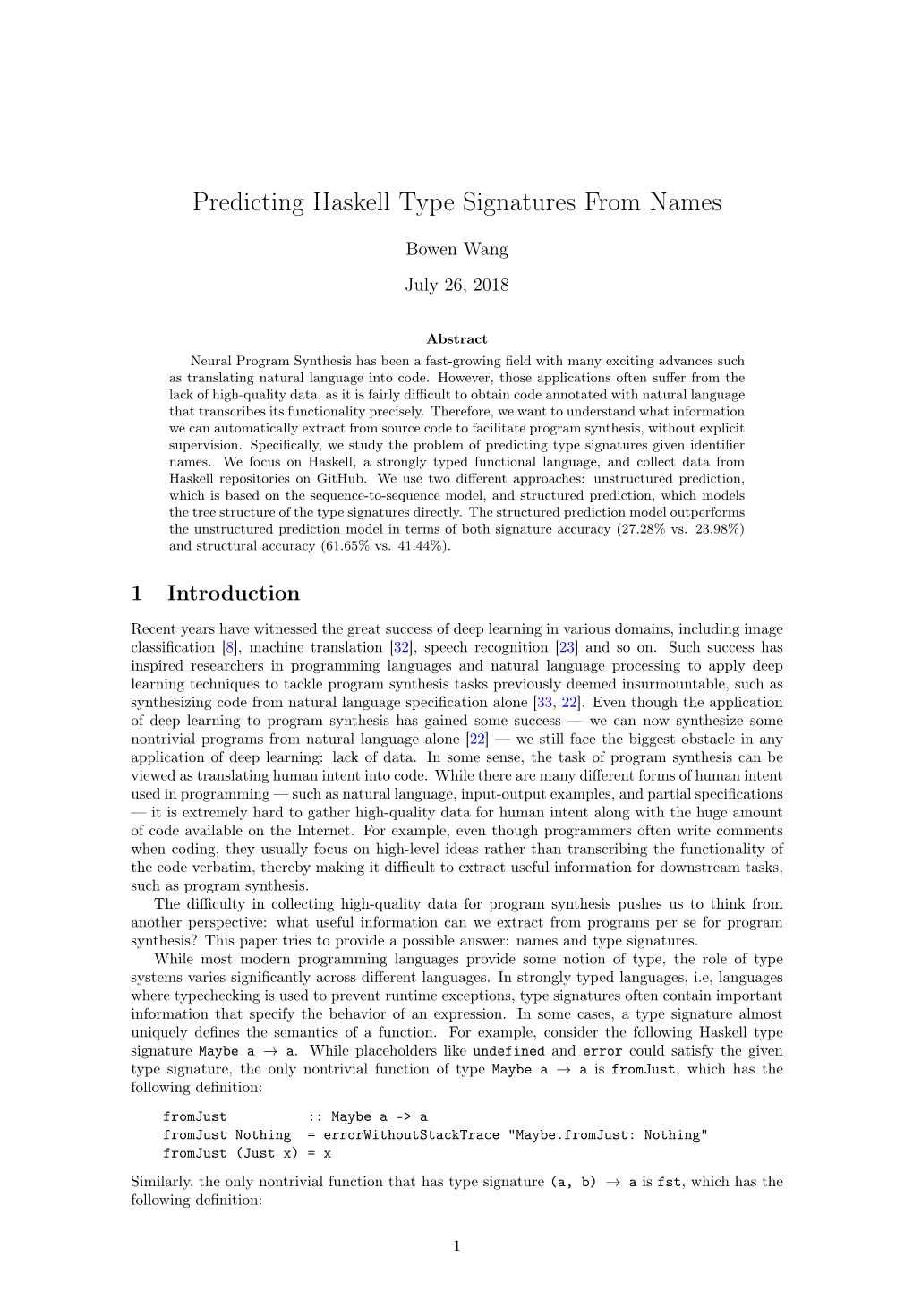 Predicting Haskell Type Signatures from Names