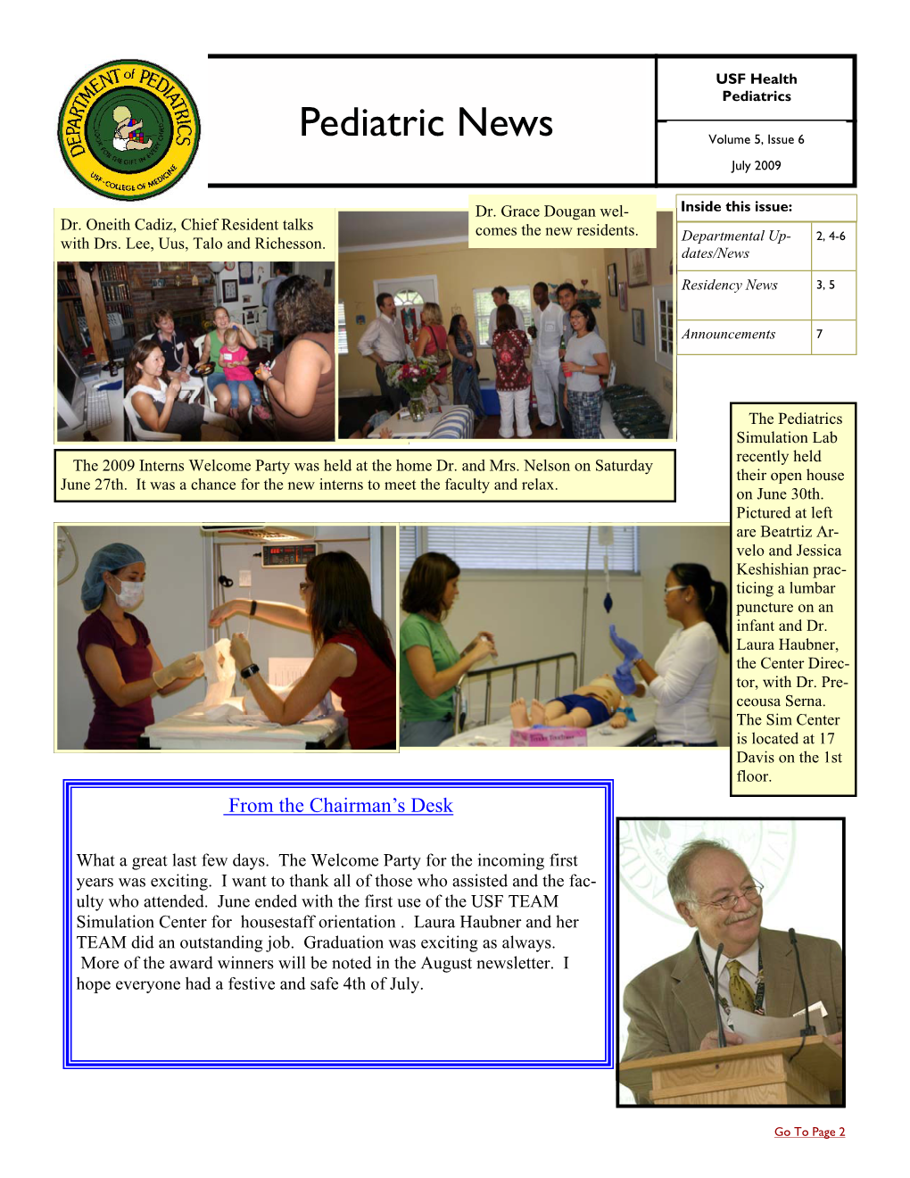 Pediatric News Volume 5, Issue 6 July 2009