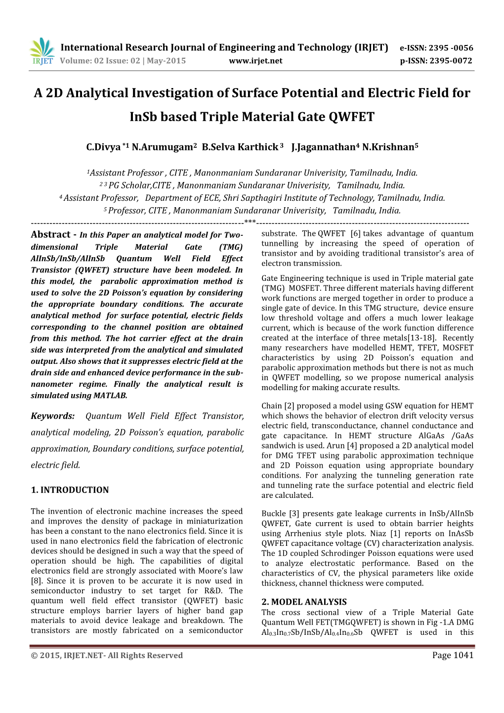 A 2D Analytical Investigation of Surface Potential and Electric Field for Insb Based Triple Material Gate QWFET