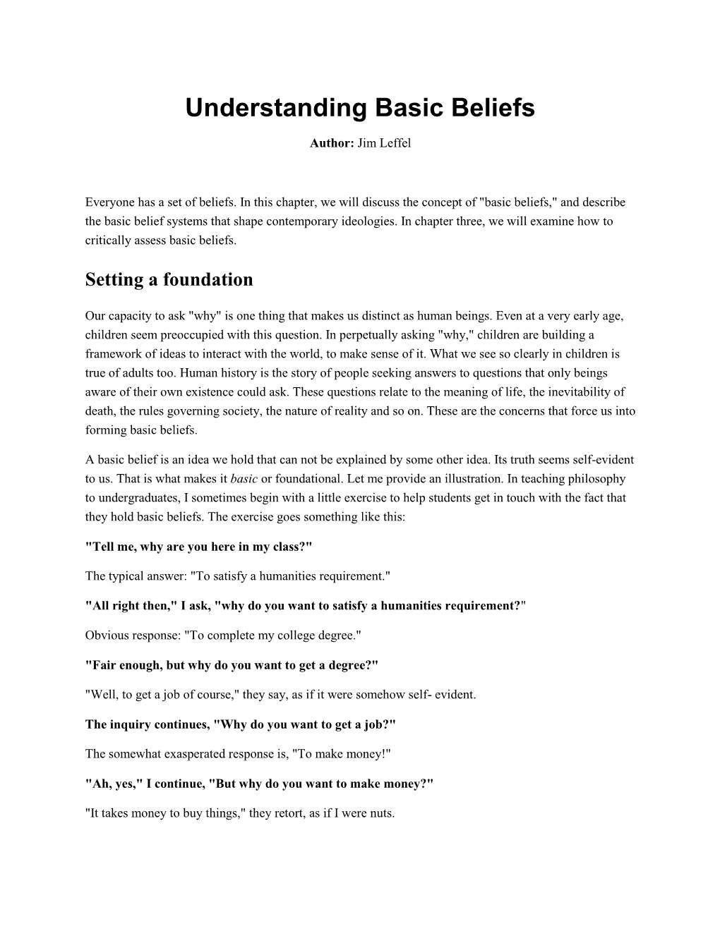 Understanding Basic Beliefs