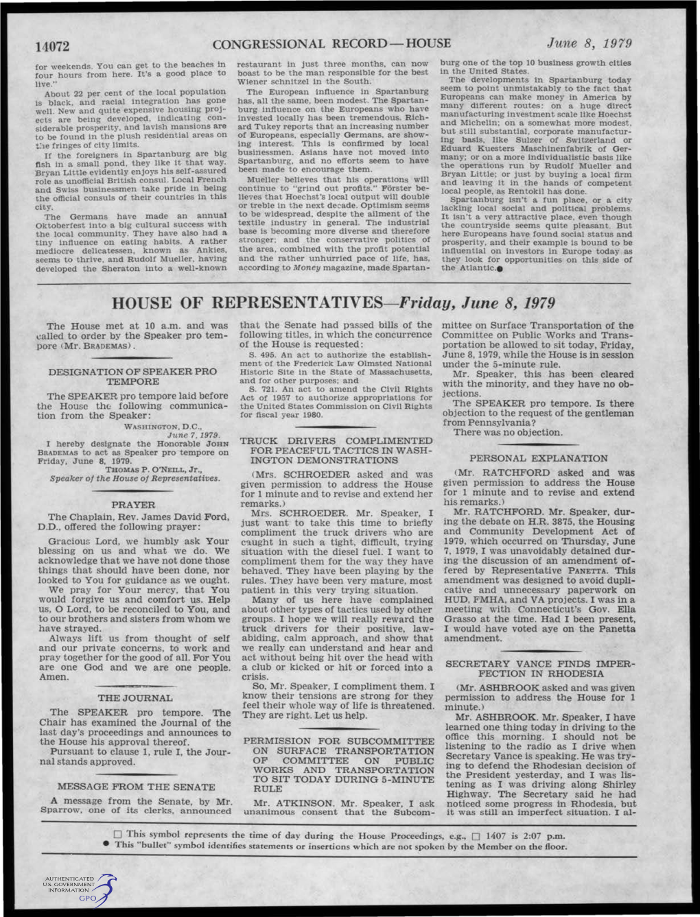 HOUSE of REPRESENTATIVES-Friday, June 8, 1979 the House Met at 10 A.M