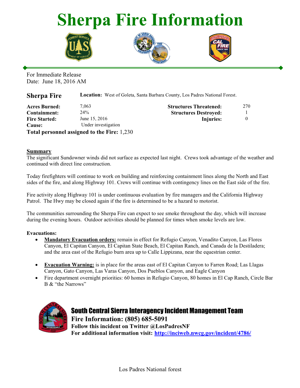 Sherpa Fire Information