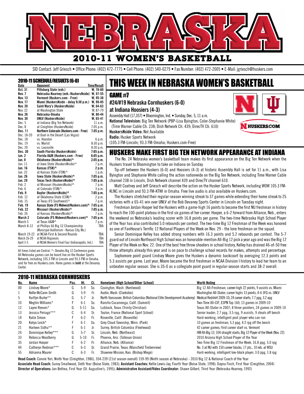 This Week in Nebraska Women's Basketball