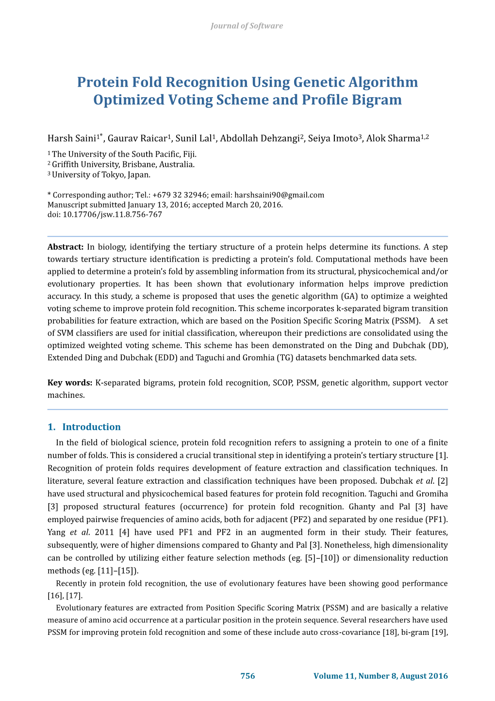 Protein Fold Recognition Using Genetic Algorithm Optimized Voting Scheme and Profile Bigram