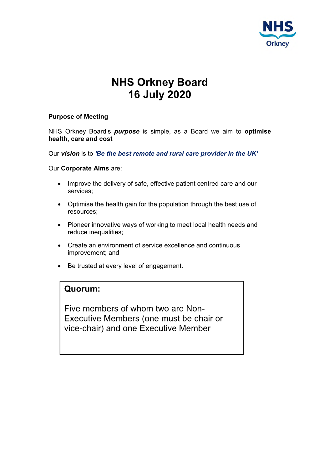 NHS Orkney Board 16 July 2020