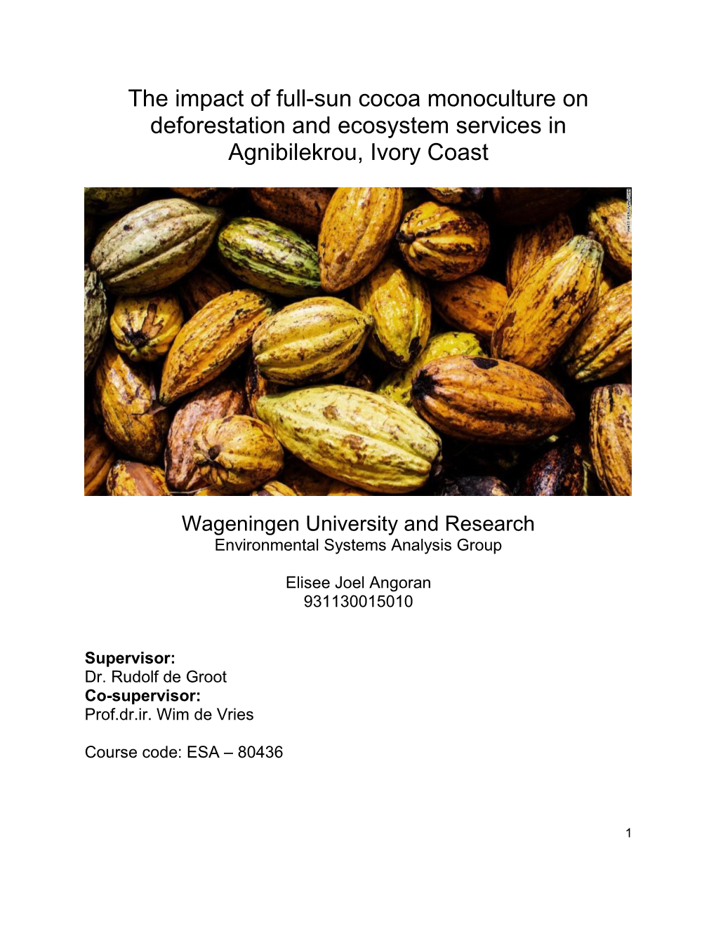 The Impact of Full-Sun Cocoa Monoculture on Deforestation and Ecosystem Services in Agnibilekrou, Ivory Coast