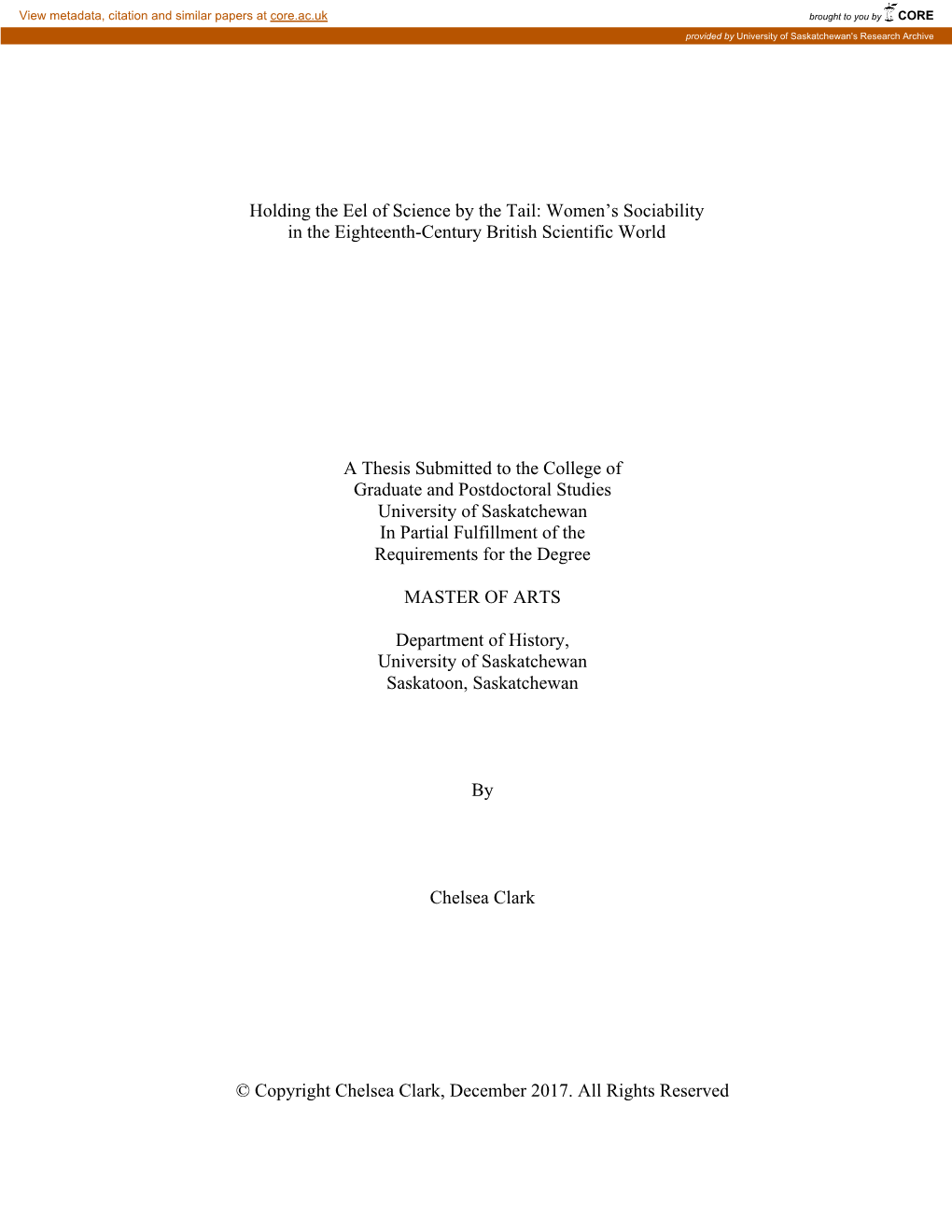 Holding the Eel of Science by the Tail: Women’S Sociability in the Eighteenth-Century British Scientific World