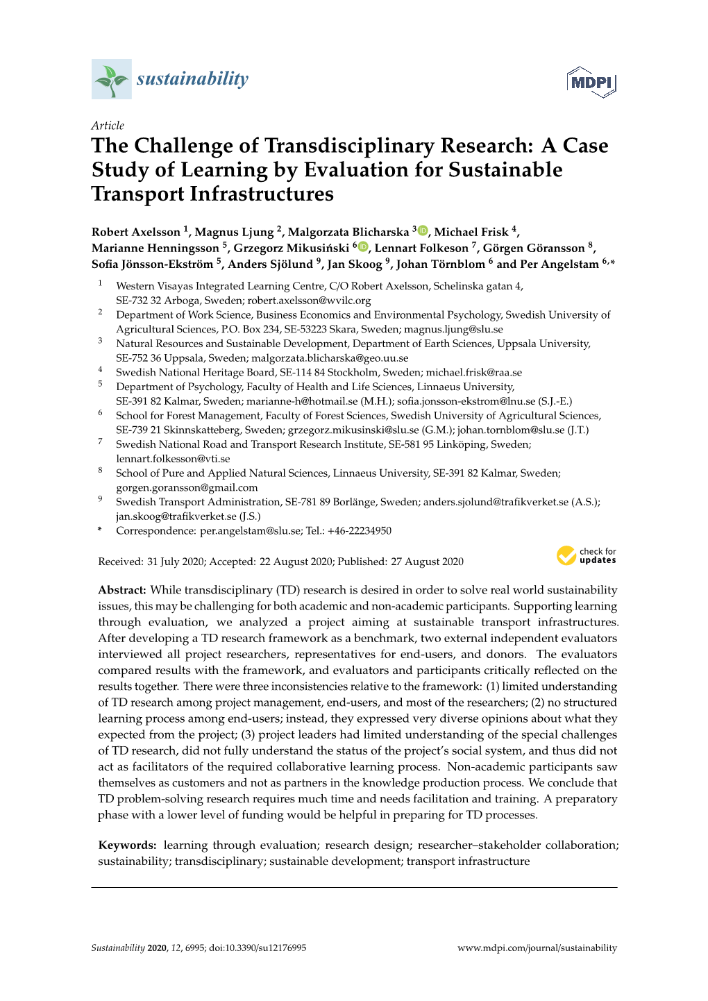 A Case Study of Learning by Evaluation for Sustainable Transport Infrastructures