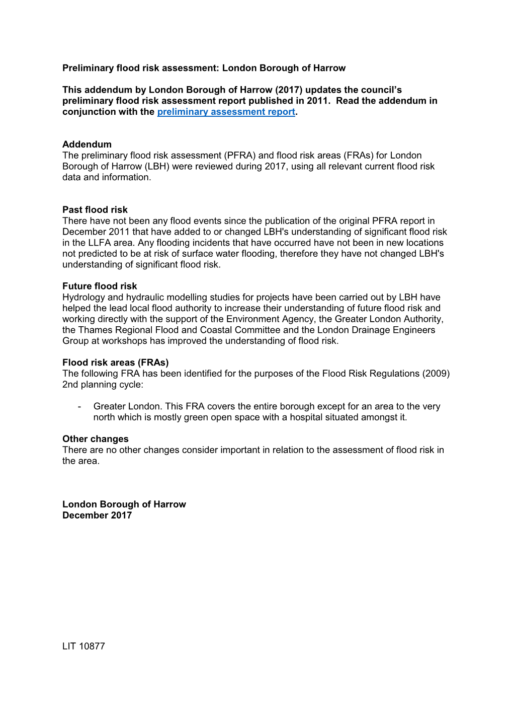 Preliminary Flood Risk Assessment: London Borough of Harrow This