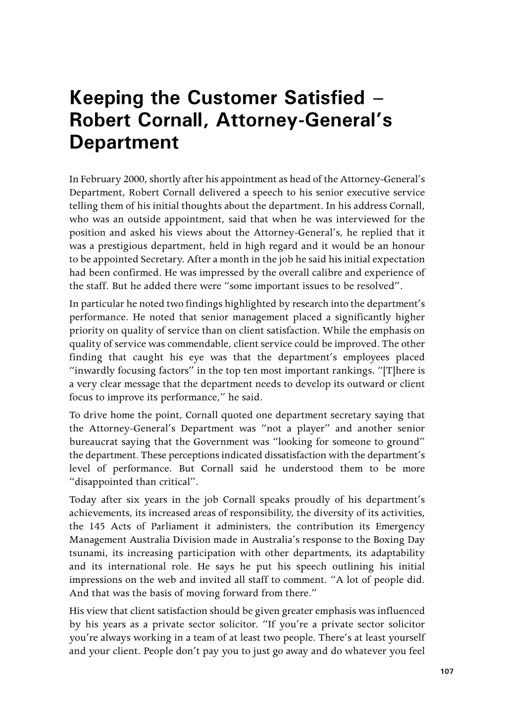 Robert Cornall, Attorney-General's Department