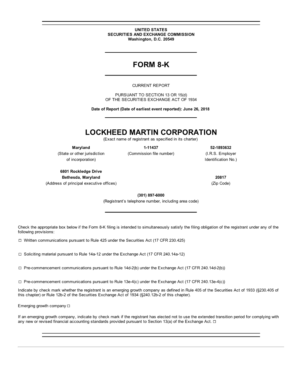 Form 8-K Lockheed Martin Corporation