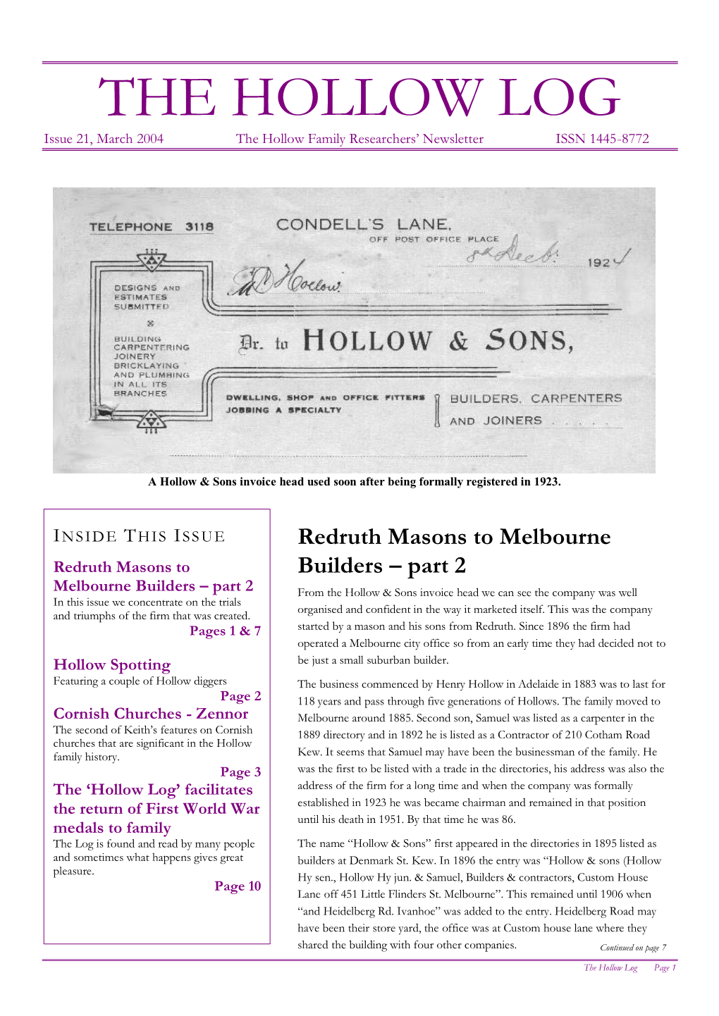 The Hollow Log, Issue 21, March 2004
