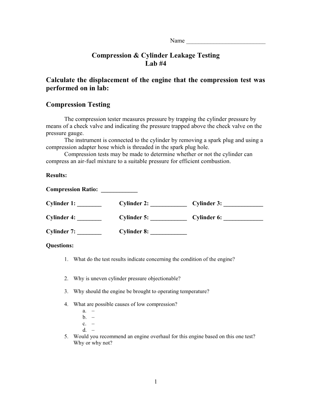 Compression & Cylinder Leakage Testing