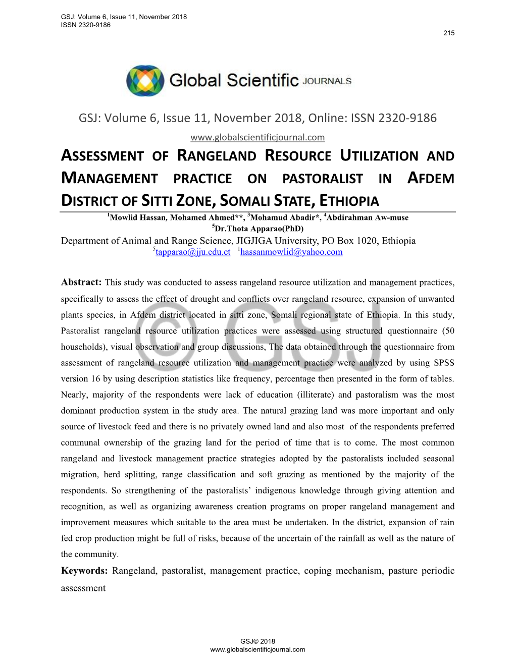 Assessment of Rangeland Resource Utilization And