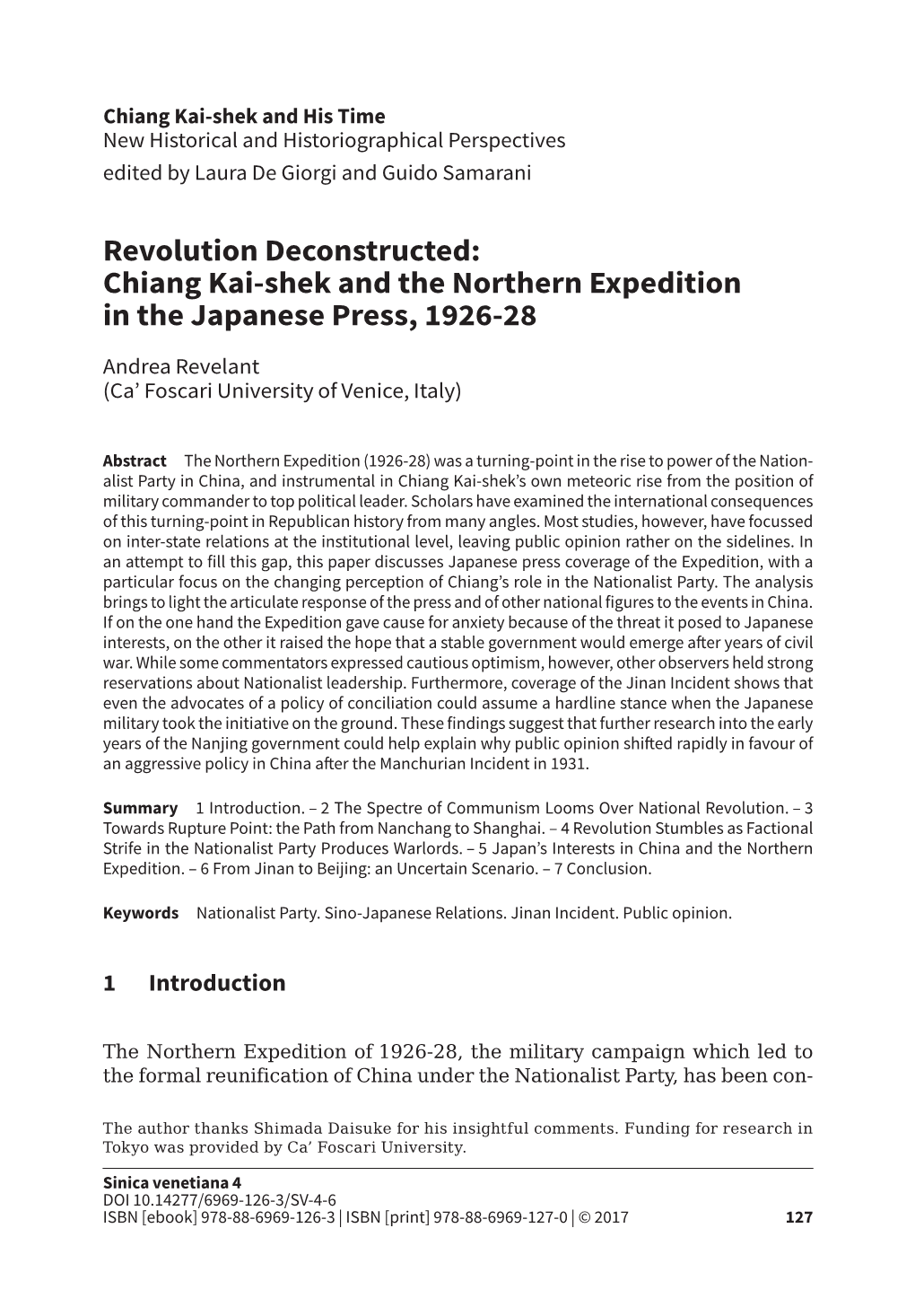 Chiang Kai-Shek and the Northern Expedition in the Japanese Press, 1926-28