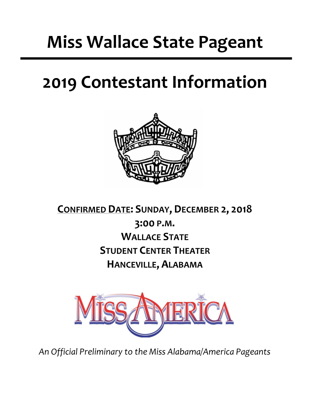 Miss Wallace State Pageant 2019 Contestant Information