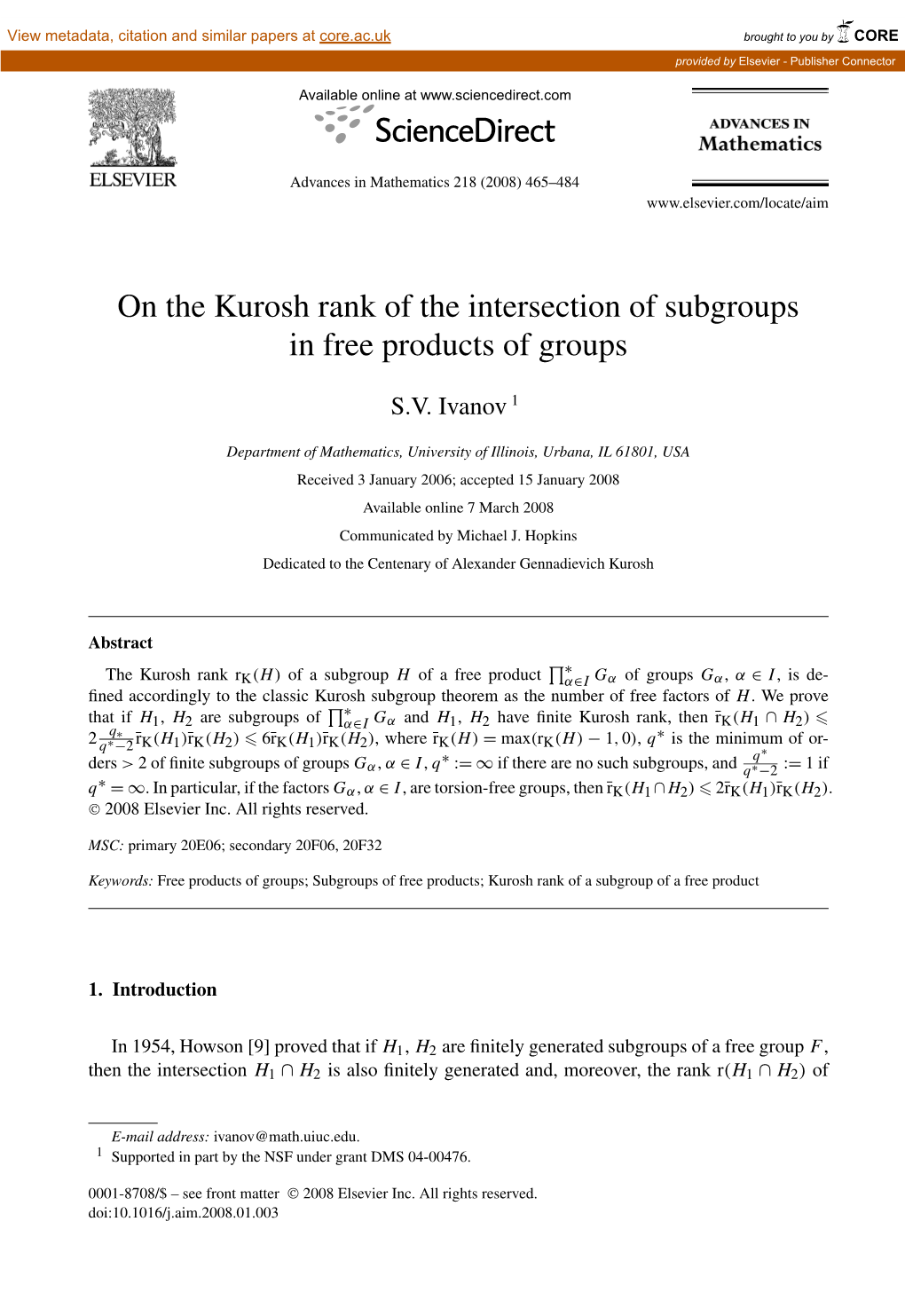 On the Kurosh Rank of the Intersection of Subgroups in Free Products of Groups