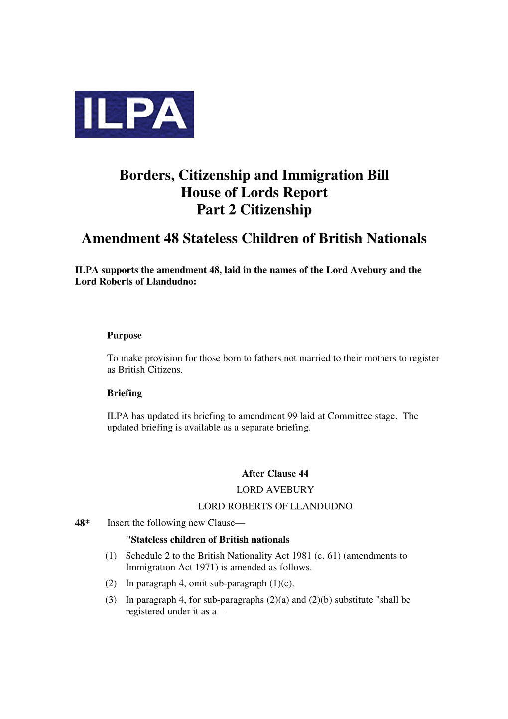 Borders, Citizenship and Immigration Bill House of Lords Report Part 2 Citizenship