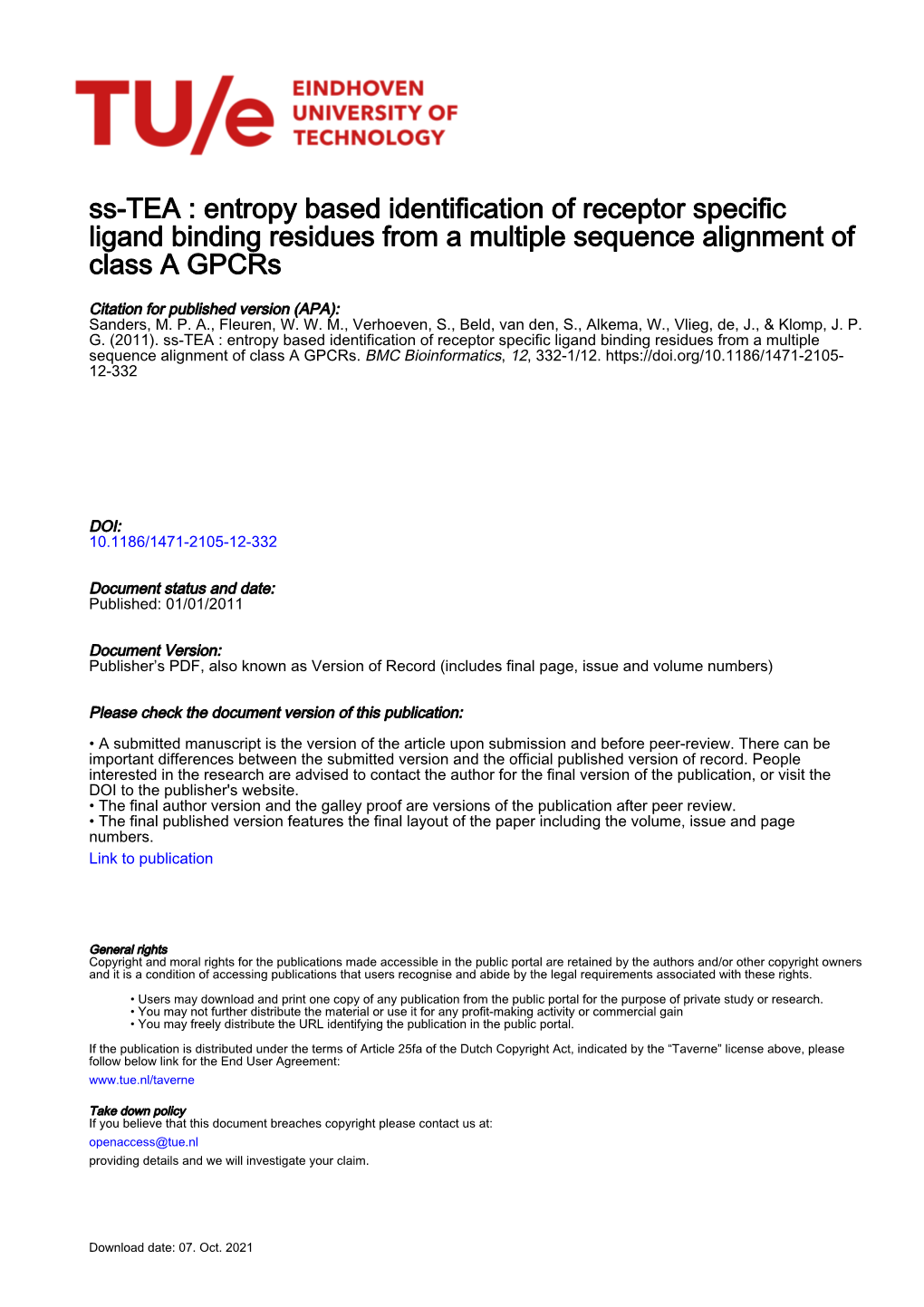 Ss-TEA: Entropy Based Identification of Receptor Specific Ligand