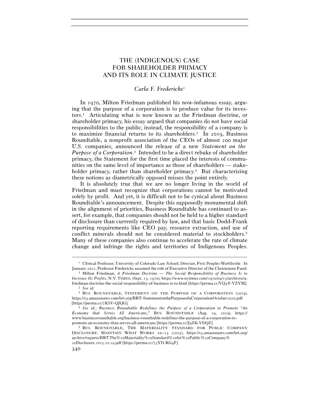 (Indigenous) Case for Shareholder Primacy and Its Role in Climate Justice