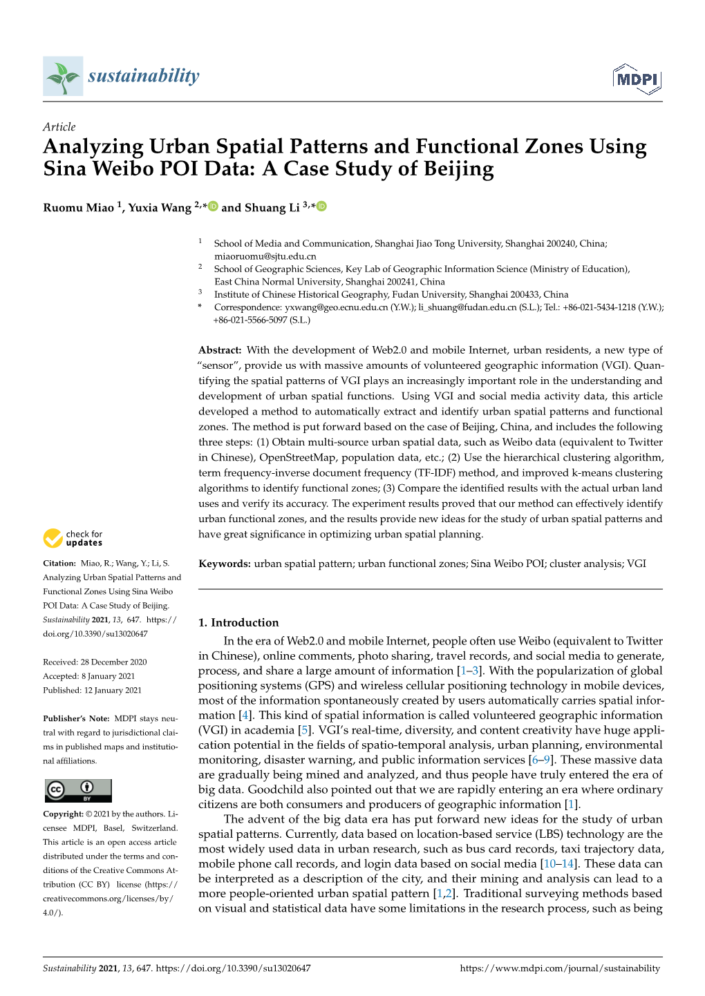 Analyzing Urban Spatial Patterns and Functional Zones Using Sina Weibo POI Data: a Case Study of Beijing