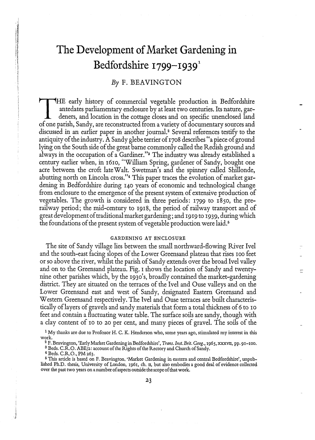 The Development of Market Gardening in Bedfordshire 1799-19391 1 by F