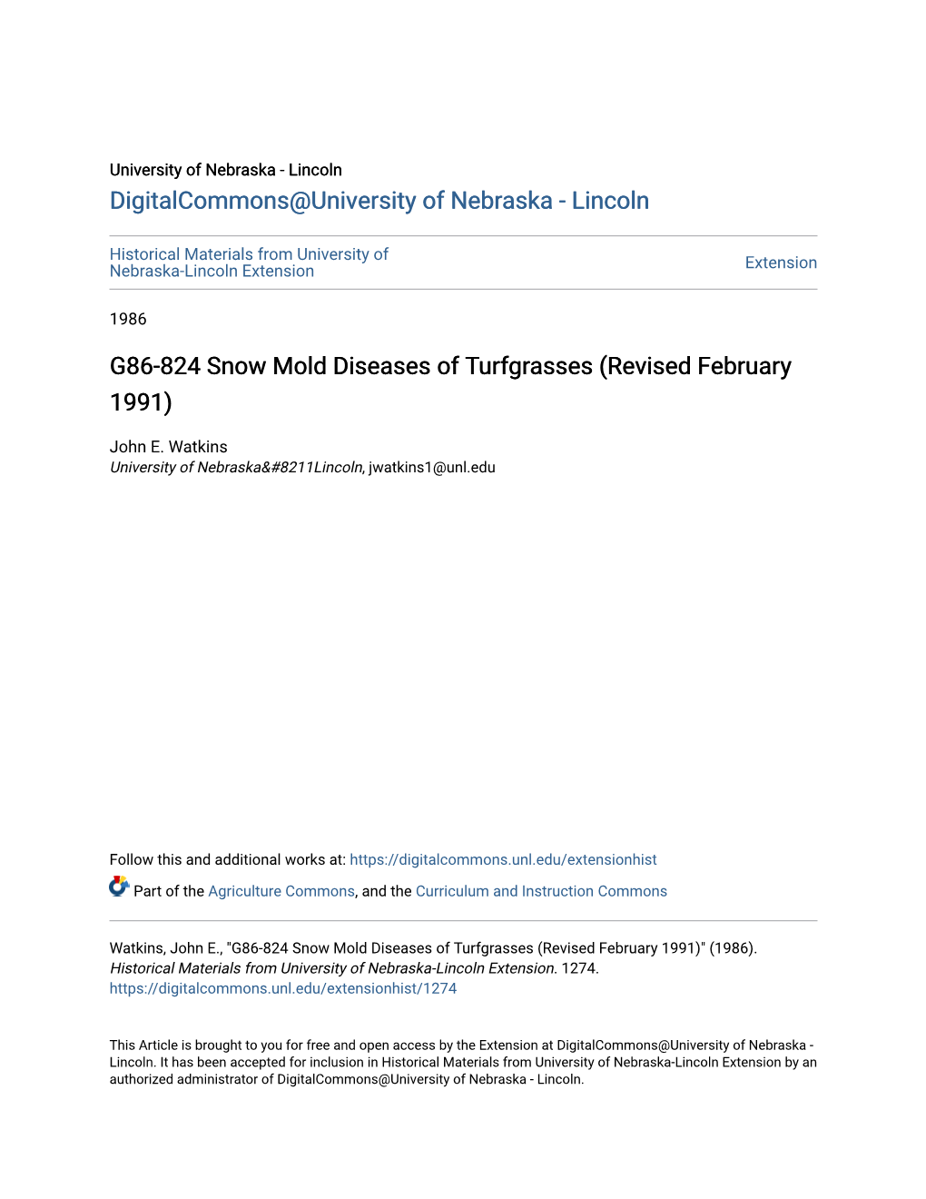 G86-824 Snow Mold Diseases of Turfgrasses (Revised February 1991)