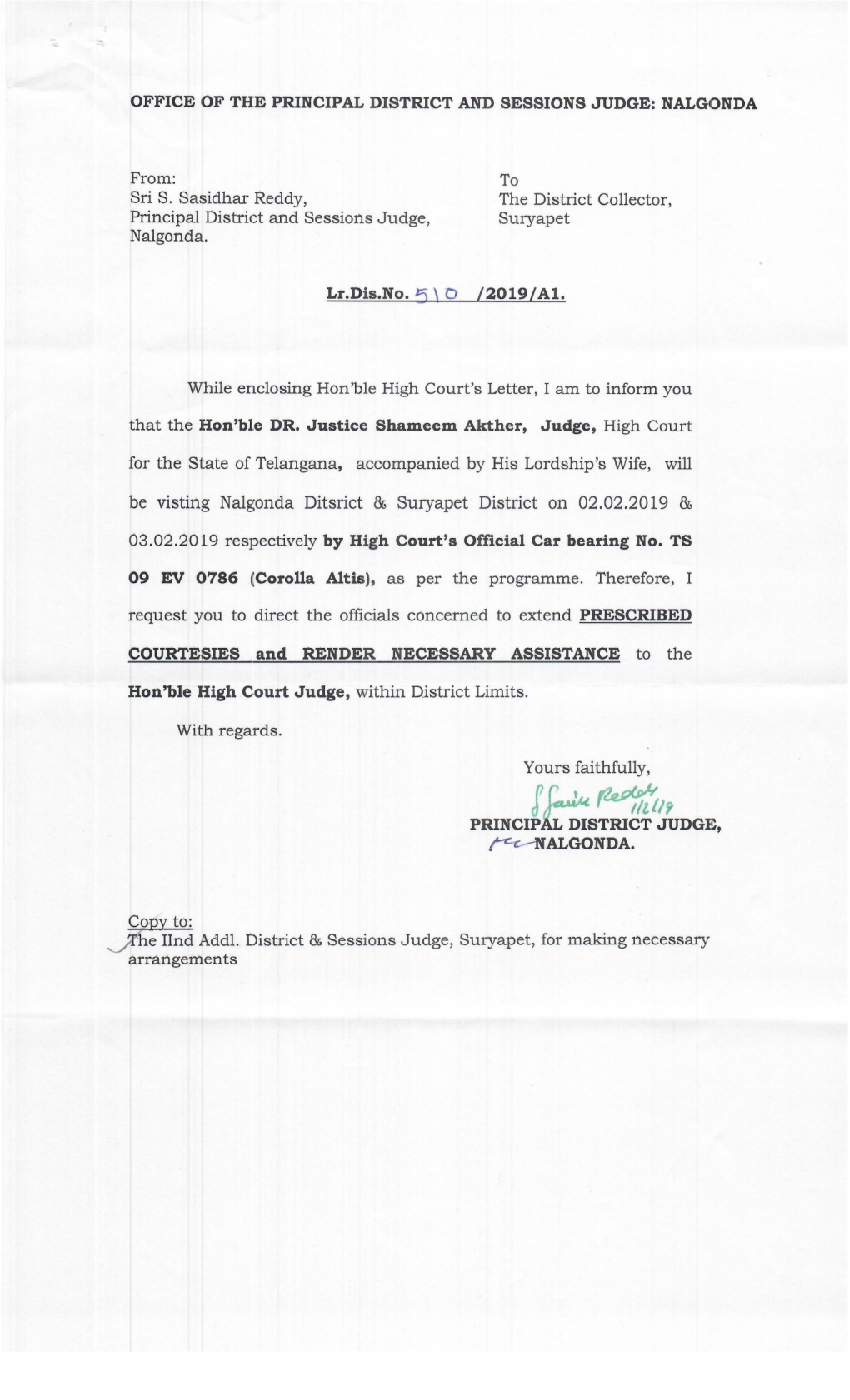 Be Visting Nalgonda Ditsrict & Suryapet District on 02.02.2019 &