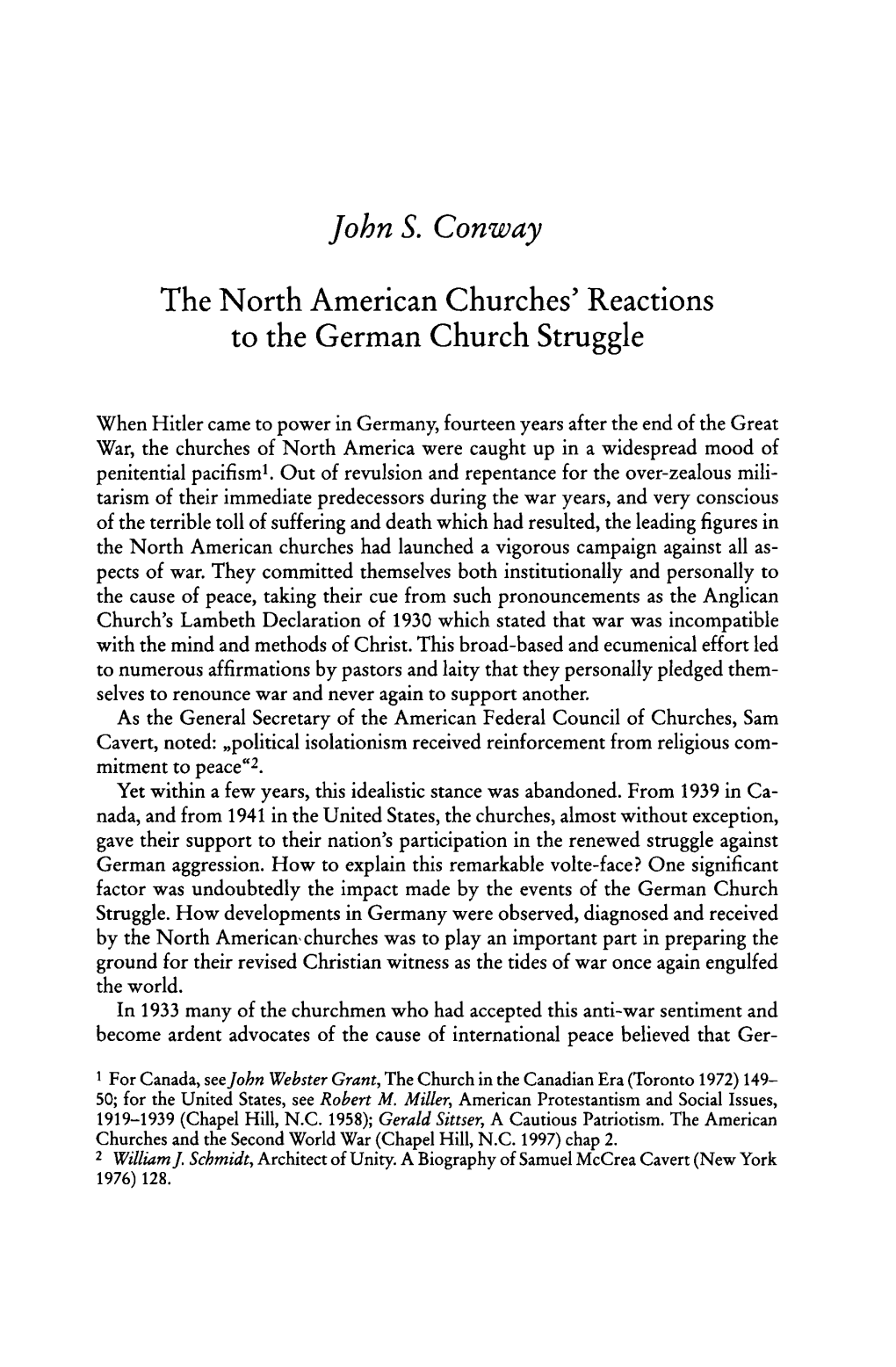 The North American Churches' Reactions to the German Church Struggle