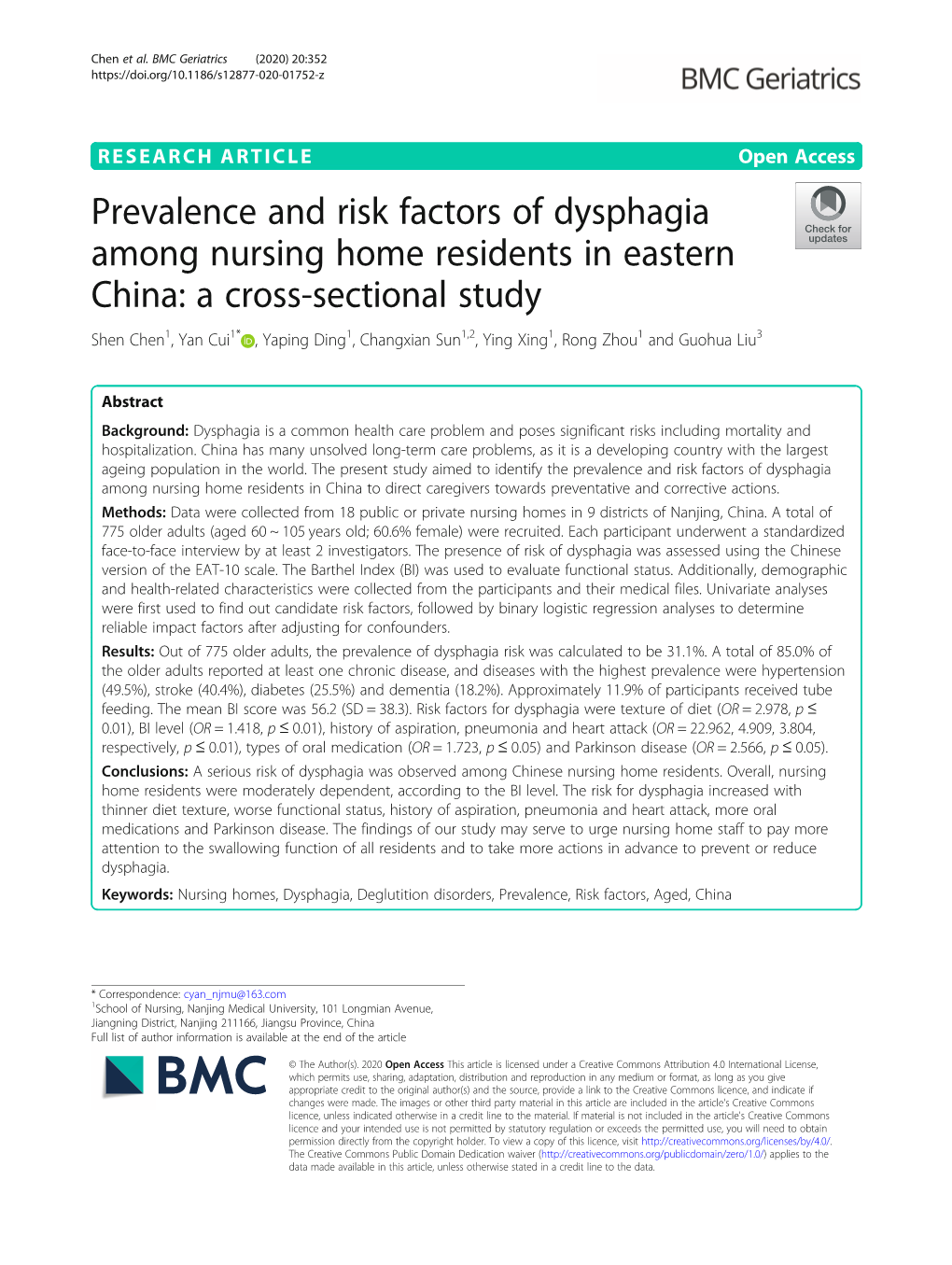 Prevalence and Risk Factors of Dysphagia Among