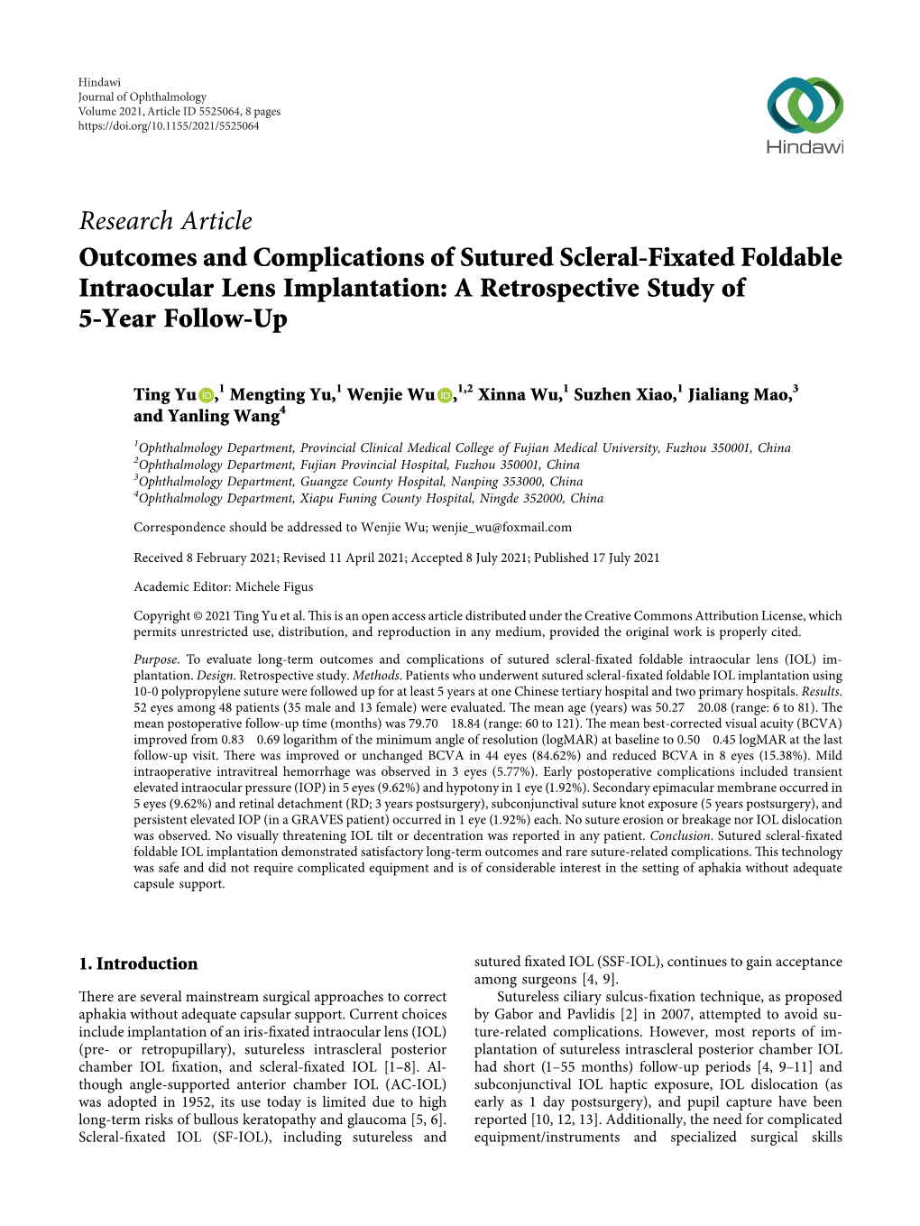 Outcomes and Complications of Sutured Scleral-Fixated Foldable Intraocular Lens Implantation: a Retrospective Study of 5-Year Follow-Up