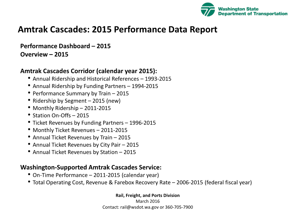 Amtrak Cascades: 2015 Performance Data Report