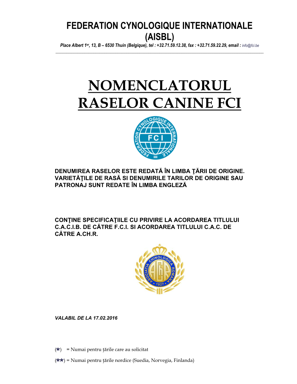 Nomenclatorul Raselor Canine Fci