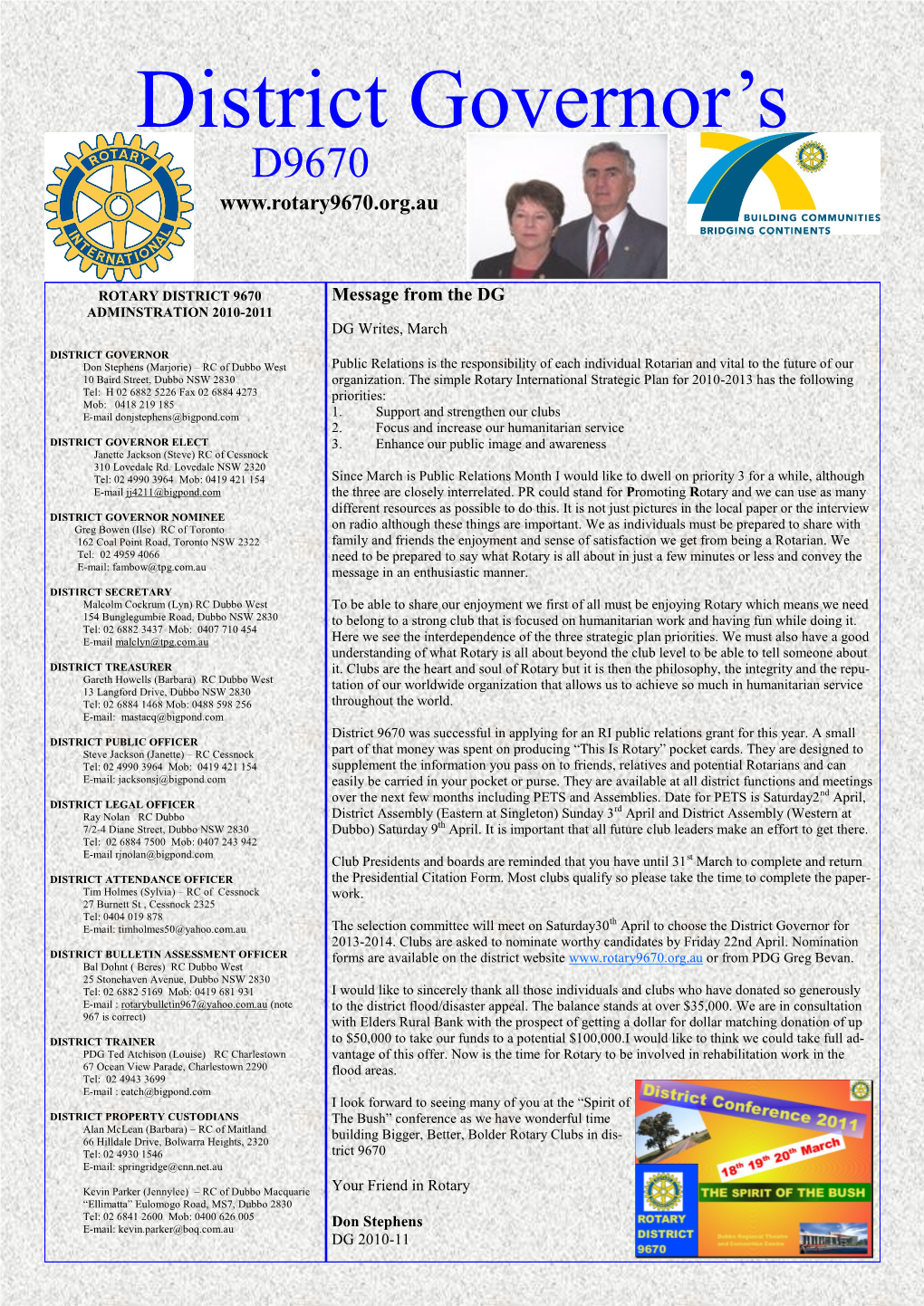 District Governor's Newsletter for 2010—2011