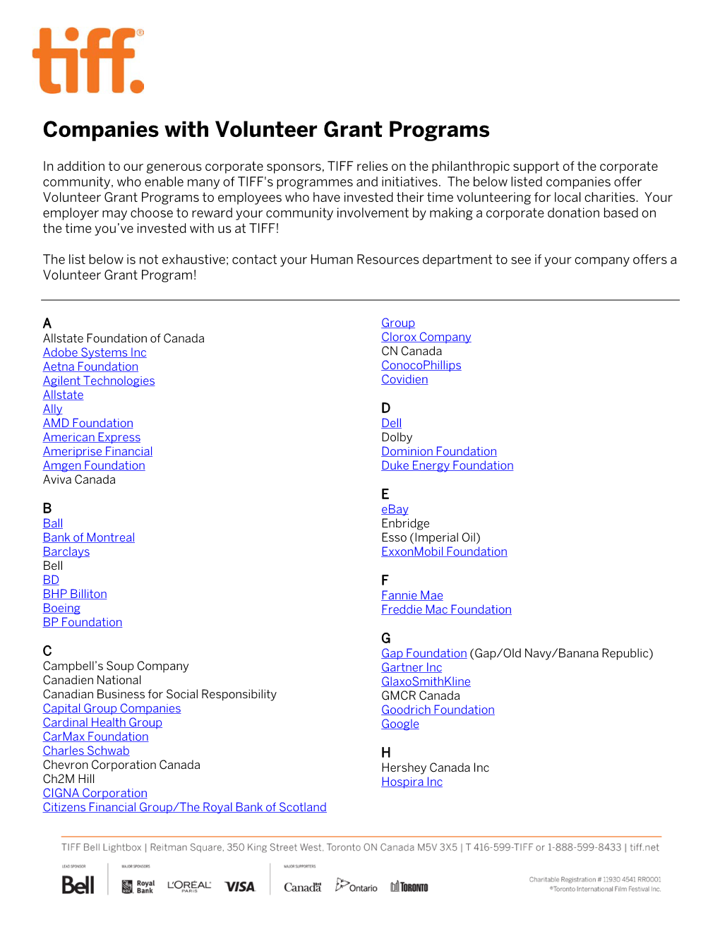 Companies with Volunteer Grant Programs