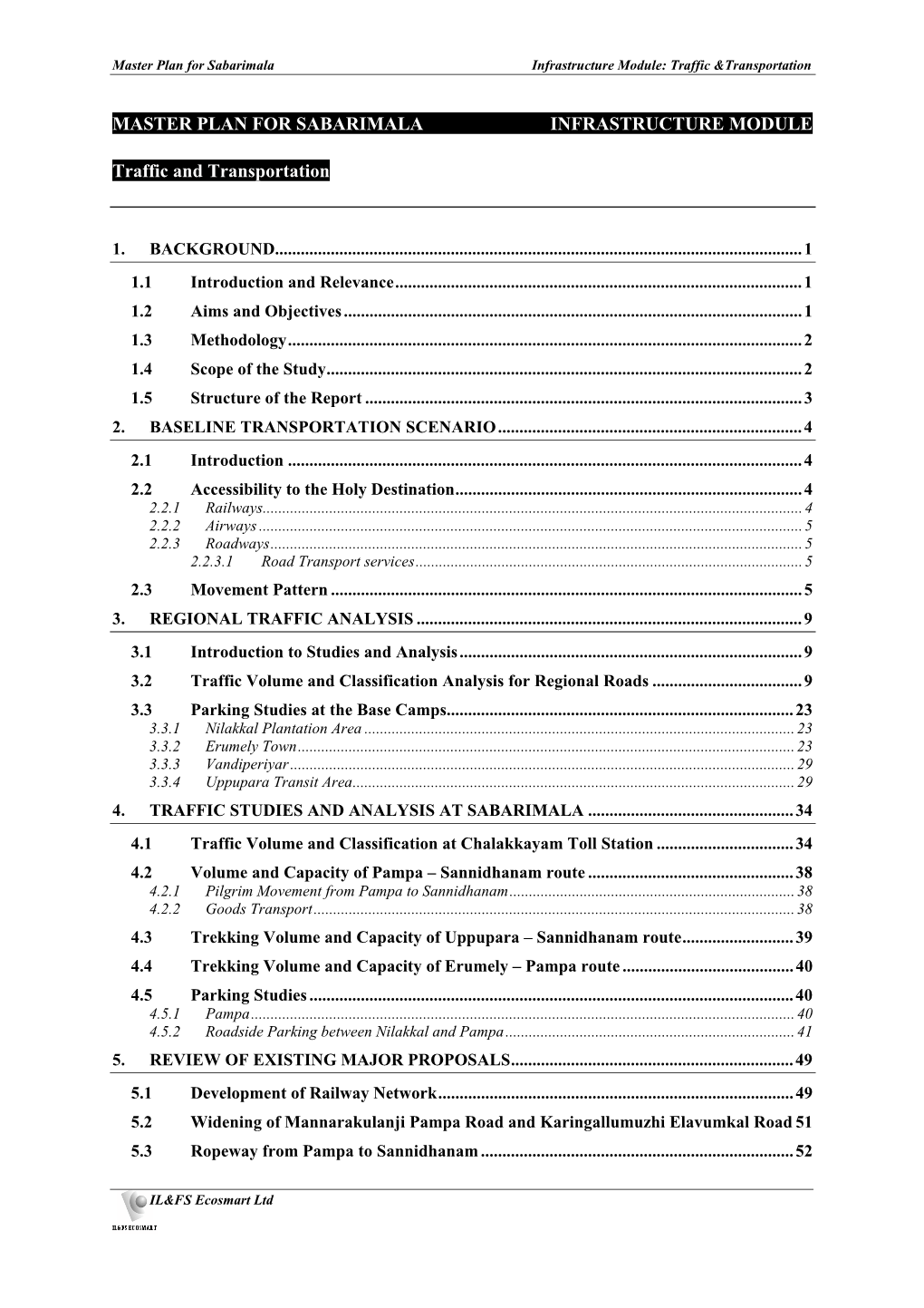 MASTER PLAN for SABARIMALA INFRASTRUCTURE MODULE Traffic and Transportation